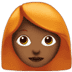 👩🏾‍🦰 woman: medium-dark skin tone, red hair display on Apple